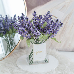 ดอกไม้ตกแต่งบ้านพร้อมแจกันทรงเหลี่ยม ดอกไลแลคสีน้ำเงิน - Blue Lilac Paris Vase
