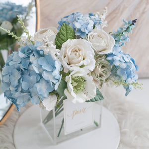 แจกันดอกไม้ประดิษฐ์ กล่องดอกไม้ตกแต่งบ้าน - White Baby Blue Paris Vase