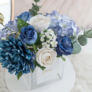 แจกันดอกไม้ประดิษฐ์ กล่องดอกไม้ตกแต่งบ้าน -White and Navy Blue Paris Vase