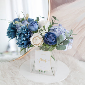 แจกันดอกไม้ประดิษฐ์ กล่องดอกไม้ตกแต่งบ้าน -White and Navy Blue Paris Vase