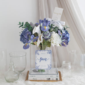 ดอกไม้แต่งบ้าน แจกันดอกไม้ประดิษฐ์ โทนสีน้ำเงินดอกไอริส - Navy Knights XL Paris Vase