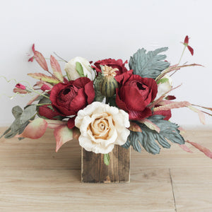 กระปุกไม้สไตล์วินเทจตกแต่งดอกไม้ประดิษฐ์ Vintage Wooden Flower Pot - Red Rustic