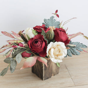 กระปุกไม้สไตล์วินเทจตกแต่งดอกไม้ประดิษฐ์ Vintage Wooden Flower Pot - Red Rustic