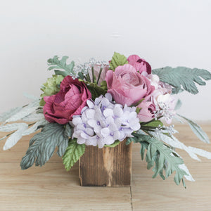 กระปุกไม้สไตล์วินเทจตกแต่งดอกไม้ประดิษฐ์ Vintage Wooden Flower Pot - Mystery Purple