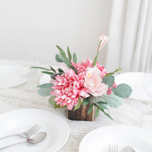 กระปุกไม้สไตล์วินเทจตกแต่งดอกไม้ประดิษฐ์ Vintage Wooden Flower Pot - Hot Pink Peony
