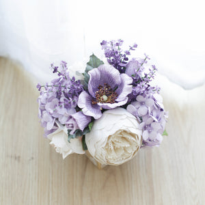 กระปุกไม้สไตล์วินเทจตกแต่งดอกไม้ประดิษฐ์ Vintage Wooden Flower Pot - Purple Hydrangea