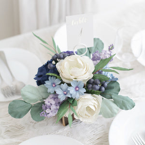 กระปุกไม้สไตล์วินเทจตกแต่งดอกไม้ประดิษฐ์ Vintage Wooden Flower Pot - White Purple and Deep Blue