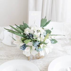 กระปุกไม้สไตล์วินเทจตกแต่งดอกไม้ประดิษฐ์ Vintage Wooden Flower Pot - White with Hint Blue