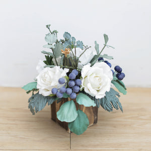 กระปุกไม้สไตล์วินเทจตกแต่งดอกไม้ประดิษฐ์ Vintage Wooden Flower Pot - White Berry