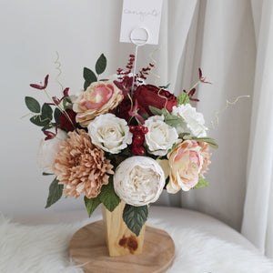 แจกันไม้สนประดับดอกไม้ดอกไม้ประดิษฐ์ Handmade Flower Vase - Rustic Burgundy