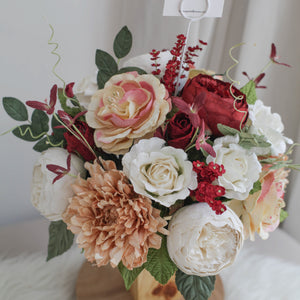 แจกันไม้สนประดับดอกไม้ดอกไม้ประดิษฐ์ Handmade Flower Vase - Rustic Burgundy