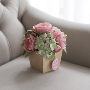 กระปุกไม้สนดอกไม้ประดิษฐ์ตกแต่งโต๊ะทำงาน Working Table Flower Pot - Green Pink