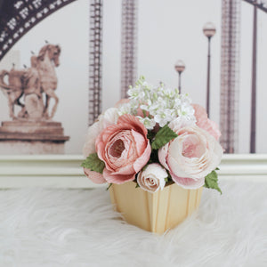 กระปุกไม้สนดอกไม้ประดิษฐ์ตกแต่งโต๊ะทำงาน Working Table Flower Pot - Light Peach Rose