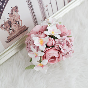 กระปุกไม้สนดอกไม้ประดิษฐ์ตกแต่งโต๊ะทำงาน Working Table Flower Pot - Pink Orchid